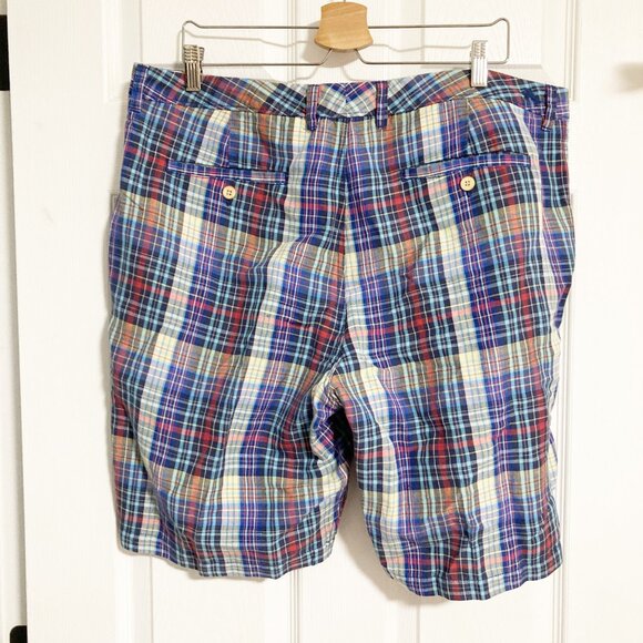 Tommy Bahama Multicolor Plaid Men's Flat Front Shorts Linen Blend Size 38 - Picture 2 of 5